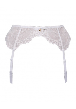 Superboost Lace Suspender - White. Gossard luxury lace lingerie collection, complete lingerie set, front product cut out
