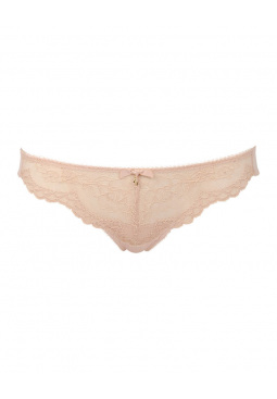 Superboost Lace Thong - Nude. Beautiful lace with super soft meshes. Gossard luxury lingerie, front product cut out
