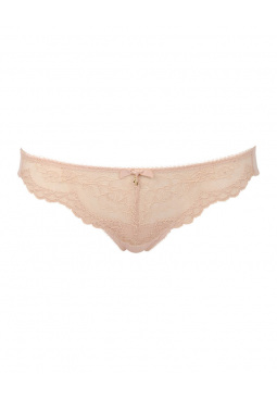 Superboost Lace Thong - Nude. Beautiful lace with super soft meshes. Gossard luxury lingerie, front product cut out
