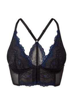 Superboost Lace Deep V Bralet - Black Electric. Non padded underwired bralette. Gossard luxury lingerie, front product cut out
