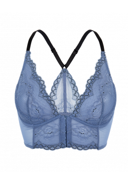 Superboost Lace Deep V Bralet - Moonlight Blue. Non padded underwired bralette. Gossard luxury lingerie, front product cut out
