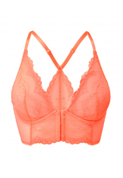 Superboost Lace Deep V Bralet - Neon Coral. Non padded underwired bralette. Gossard luxury lingerie, front product cut out
