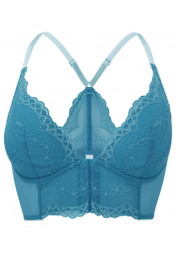 7718_OCB_1 Ocean Blue non padded underwired deep V bralet, Superboost Lace. Gossard luxury lingerie, front bralette cut out
