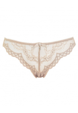 Superboost Lace Brief - Nude. Fine mesh back and sides for added comfort. Gossard luxury lingerie, front product cut out
