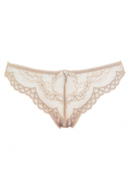 Superboost Lace Brief - Nude. Fine mesh back and sides for added comfort. Gossard luxury lingerie, front product cut out
