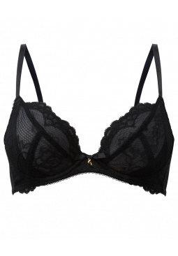 Superboost Lace Non Padded Plunge Bra - Black. Perfect fit Gossard luxury black lace lingerie, front product cut out
