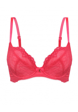 Superboost Lace Non Padded Plunge Bra - Diva Pink. Up to G cup size Gossard luxury black lace lingerie, front product cut out