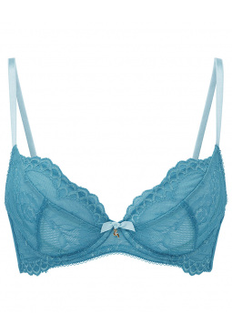 Superboost Lace Non Padded Plunge Bra - Ocean Blue. Up to G cup size Gossard luxury blue lace lingerie, front product cut out
