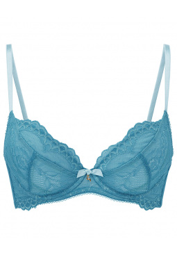 Superboost Lace Non Padded Plunge Bra - Ocean Blue. Up to G cup size Gossard luxury blue lace lingerie, front product cut out
