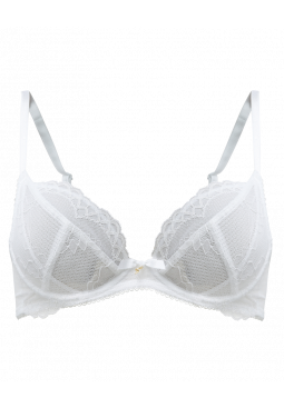 Superboost Lace Non Padded Plunge Bra - White. Perfect fit Gossard luxury black lace lingerie, front product cut out
