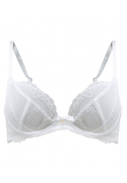 Superboost Lace Non Padded Plunge Bra - White. Perfect fit Gossard luxury white lace lingerie, front product cut out
