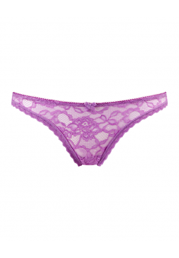 Gossard Lace Bikini- Violet. Sheer brief with all over stretch lace fabric, Gossard luxury lingerie, front brief cut out
