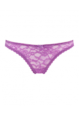 Gossard Lace Flirtini - Violet. Thong made with all over stretch lace fabric, Gossard luxury lingerie, front knicker cut out
