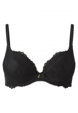 Superboost Lace Plunge Bra - Black. A perfect fit padded underwired bra. Gossard luxury lace lingerie, front product cut out
