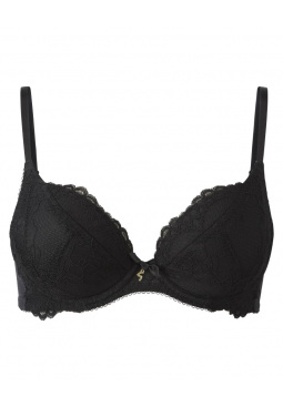 Superboost Lace Plunge Bra - Black. A perfect fit padded underwired bra. Gossard luxury lace lingerie, front product cut out
