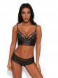 Encore Padded Longline Bra - Black/Nude.Longline bra with contemporary lace, Gossard luxury lingerie, bra front model
