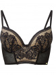 Encore Padded Longline Bra - Black/Nude.Longline bra with contemporary lace, Gossard luxury lingerie, front bra cut out
