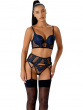 VIP Rapture Longline Padded Plunge Bra in Black with exclusive guipure embroidery. Gossard lingerie, front bra model
