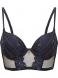VIP Rapture Longline Padded Plunge Bra in Black with exclusive guipure embroidery. Gossard lingerie, front bra cut out
