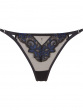 VIP Rapture High Leg Thong in Black with exclusive guipure embroidery and lurex finish. Gossard lingerie, front thong cut out
