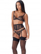 The dark and mysterious VIP Taboo Thong in black, with intricate Swiss-designed embroidery. Gossard lingerie, side model
