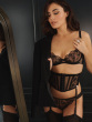 VIP Taboo Non Padded Balcony Bra in Black with intricate embroidery and sheer body. Gossard lingerie, bra hero model
