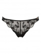 The dark and mysterious VIP Taboo Thong in black, with intricate Swiss-designed embroidery. Gossard lingerie, front cut out
