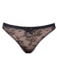 Retrolution Thong- Black.  Decorative bow detail and lace design on the front, Gossard luxury lingerie, front thong cut out
