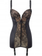 Retrolution Slip- Black.  Decorative bow detail and lace design on the front, Gossard luxury lingerie, front slip cut out
