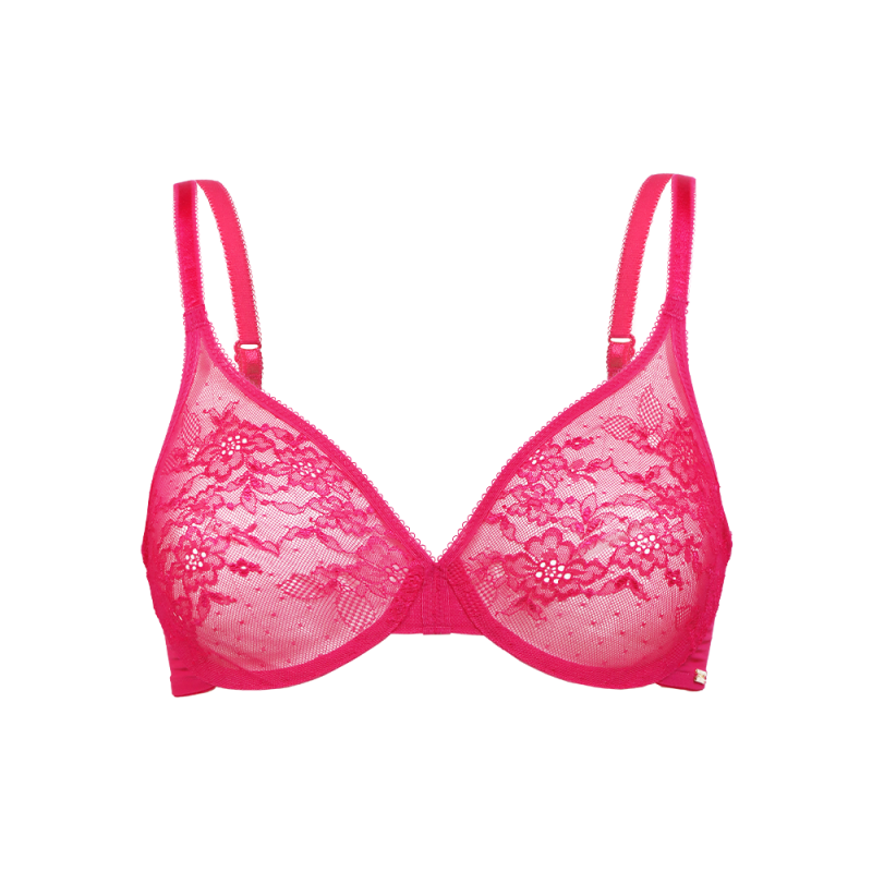 Glossies Lace Moulded Bra - Pink, See Through Bra