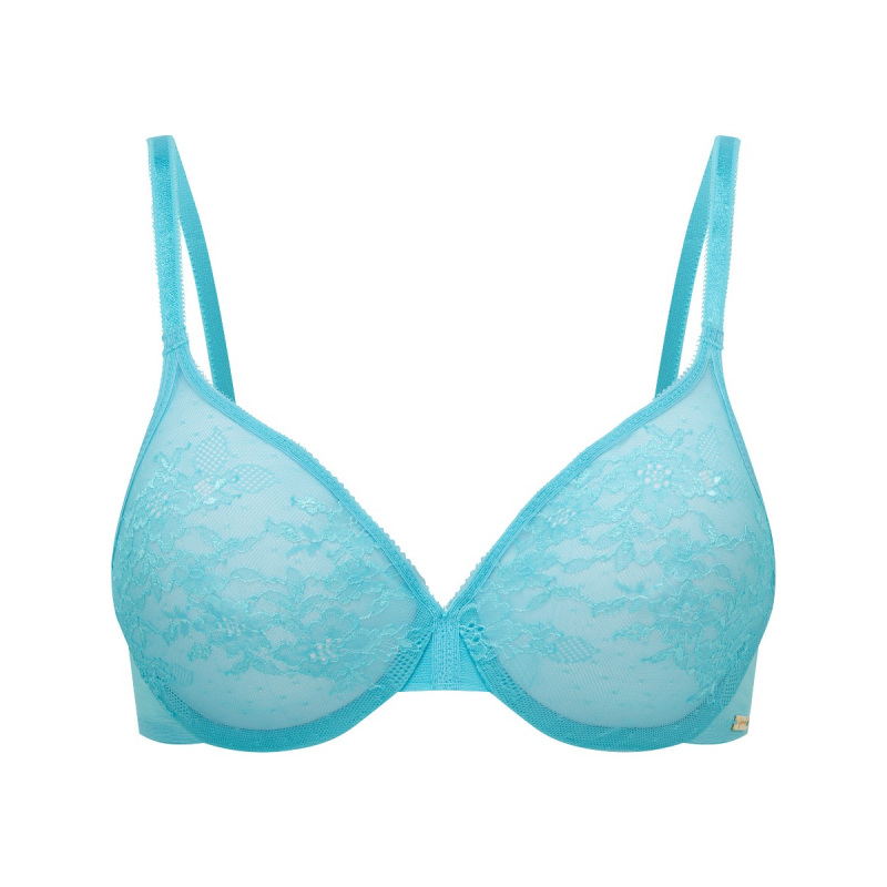Glossies Lace Moulded Bra Turquoise Sheer Bras Gossard
