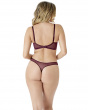 Glossies Lace Thong  - Fig. Sheer mesh thong with delicate floral lace, Gossard luxury lingerie, DD+ thong back model
