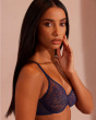 Glossies Lace Sheer Moulded Bra - Eclipse. Moulded lace sheer bra, Gossard luxury lingerie, front hero model
