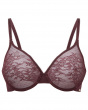 Glossies Lace Sheer Moulded Bra - Fig. Moulded lace sheer bra, Gossard luxury lingerie, front bra cut out
