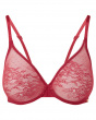 Glossies Lace Sheer Moulded Bra -Raspberry Blush. Moulded lace sheer bra, Gossard luxury lingerie, front bra cut out
