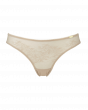 Glossies Lace Thong  - Nude . Sheer mesh thong with delicate floral lace, Gossard luxury lingerie, front thong cut out
