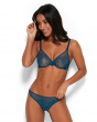 Glossies Lace Thong  -Teal print . Sheer mesh thong with delicate floral lace, Gossard luxury lingerie, thong front model

