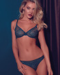 Glossies Lace Thong  -Teal print . Sheer mesh thong with delicate floral lace, Gossard luxury lingerie, front hero model
