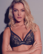 Encore Padded High Apex Bra - Black/Nude. Padded bra with a contemporary lace, Gossard luxury lingerie, front hero model
