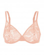 Glossies Lotus Sheer Moudled Bra -Cafe Creme. Sheer bra with vintage style lace, Gossard luxury lingerie, front bra cut out
