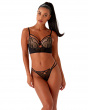 VIP Captivate Strappy Thong - Black/ Nude. Lurex Art Deco inspired embroidery thong, Gossard lingerie, thong front model
