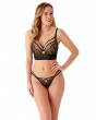 VIP Captivate Strappy Thong - Black/ Nude. Lurex Art Deco inspired embroidery thong, Gossard lingerie, DD+ thong front model
