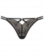 VIP Captivate Strappy Thong - Black/ Nude. Lurex Art Deco inspired embroidery thong, Gossard lingerie, front thong cut out
