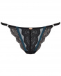 VIP Confession Strappy Thong- Black/Teal. Soft-sheen satin with stretchlace thong , Gossard lingerie, front thong cut out
