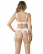 Fiesta Strappy Thong - White Sparkle. Opalescent shimmer and embroidery details thong, Gossard lingerie, DD+ thong back model
