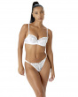 Fiesta Strappy Thong - White Sparkle. Opalescent shimmer and embroidery details thong, Gossard lingerie, thong front model
