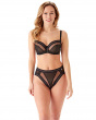 Contradiction Non Padded Balcony - Black/Silver. Graphic lace with lurex detailing bra, Gossard lingerie, DD+ bra front model
