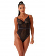 Contradiction Body - Black/Silver. Graphic lace with lurex detailing body, Gossard luxury lingerie, body front model
