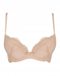 Superboost Lace Plunge Bra - Nude. A perfect fit padded underwired bra. Gossard luxury lace lingerie, front product cut out
