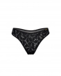 Glossies Lotus Thong-Black. Sheer thong with vintage style lace, Gossard luxury lingerie, front thong cut out
